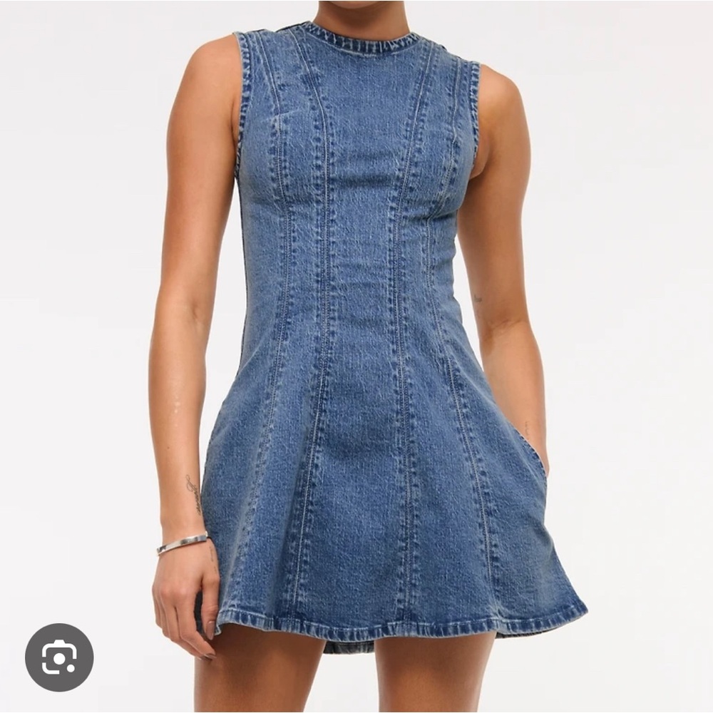 Abercrombie & Fitch Denim Mika High Neck Mini Dress